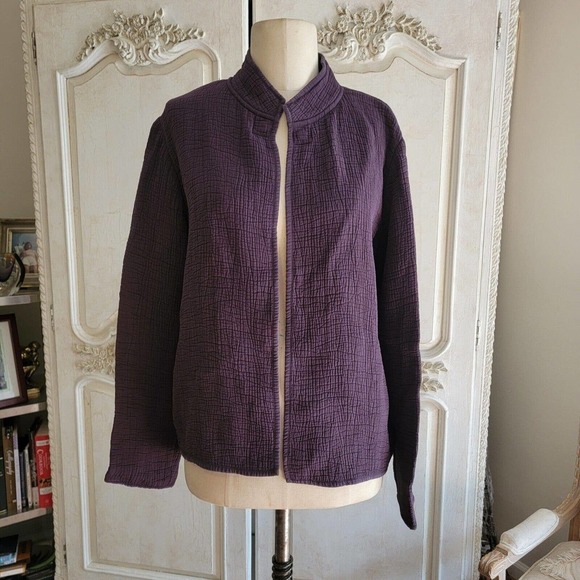 Eileen Fisher Jackets & Blazers - Eileen Fisher Sz S Open Front Blazer Purple Textured Fabric Jacket High Collar